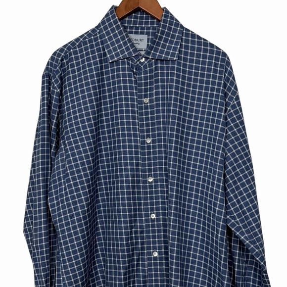 LEDBURY Other - LEDBURY Slim Fit 100% Cotton Blue Herringbone Check Dress Shirt 17.5 34/35